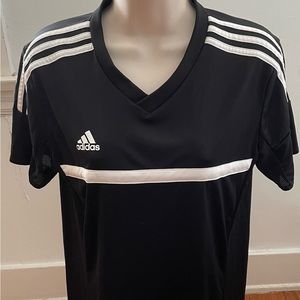 Adidas Climacool V-neck short sleeve black athletic soccer jersey top, size M